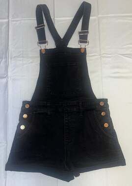 Guess Los Angeles Women's Black Denim Short Overalls Bib Shortalls Size 26